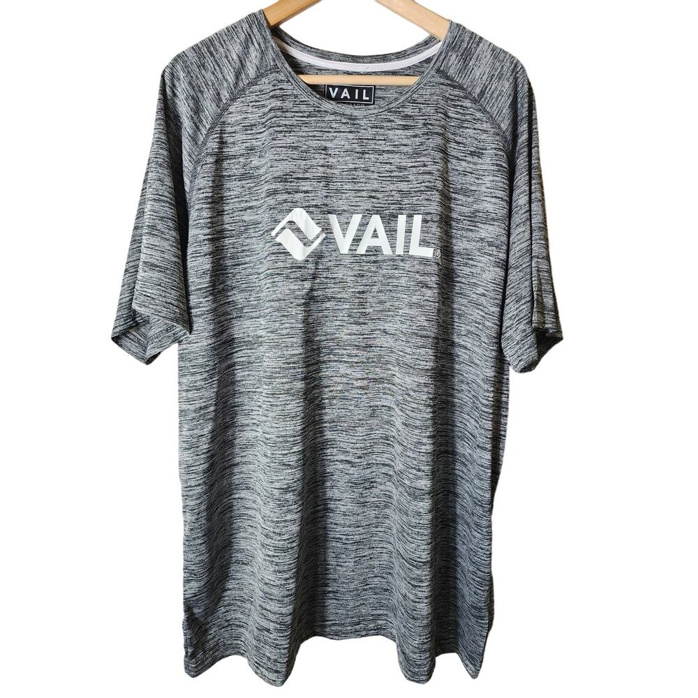 VAIL COLORADO Gray Black VAIL Logo Short Sleeve Active Athletic Shirt SZ 2X
